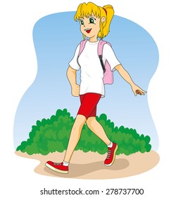Illustration Representing Girl Student Walking Carrying Stock Vector ...