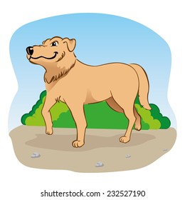 Illustration representing a Labrador dog walking in the park