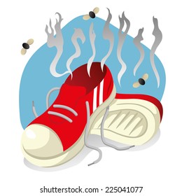 Illustration representing an object. red tennis shoes with foot odor 