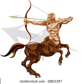 Illustration representing sagittarius the archer star or birth sign. Includes the symbol or icon in the background