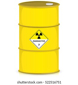 The illustration represents a drum with the radiation symbol, product barrel and radioactive debris. Ideal for catalogs of institutional materials