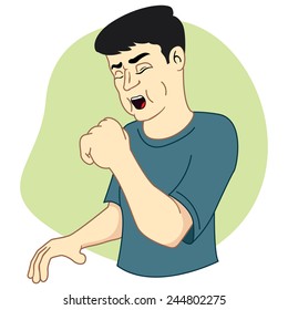 Illustration represents a masculine character with cough