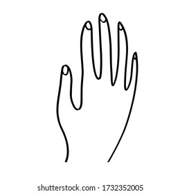 The illustration represents the open right human hand black and white. Ideal for catalogs of institutional materials. Women concept design. Symbols of feminism and body positivity movement.