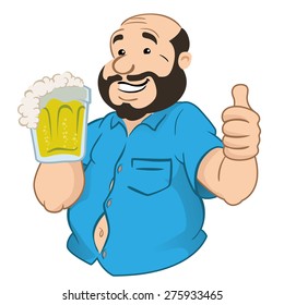 Illustration represents a person fat and bald man with a beer mug. Ideal for promotional and institutional materials