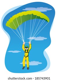 Illustration represents a person, jumping from parachute. Ideal for materials on radical and institutional sports