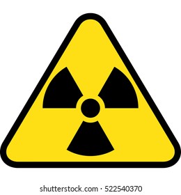 The illustration represents yellow triangle sign with radiation symbol and radioactive debris. Ideal for catalogs of institutional materials