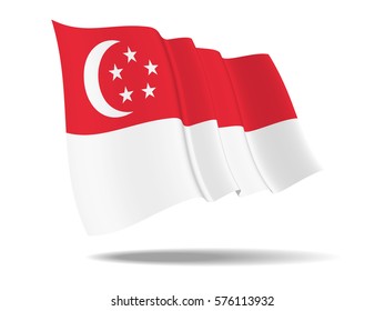 illustration Republic of Singapore flag waving Isolated on White Background,vector