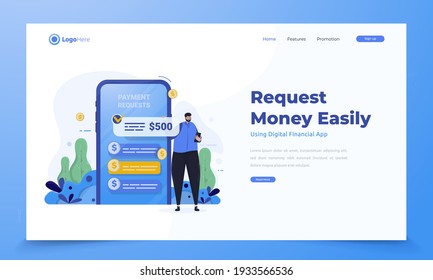 Illustration of request payment concept, People request money easily using financial mobile application