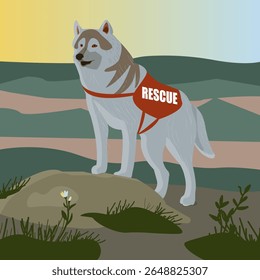 
ilustração, cão de resgate, bonito, corajoso, proteção, defensor, criadores de cães, cães treinados, cão-guia, socorrista de montanha, montanhas, husky, pastor, melhor amigo do homem, forte, animais, natureza, anim