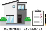Illustration of a residence. House illustration.Binder and pen.
House assessment.
