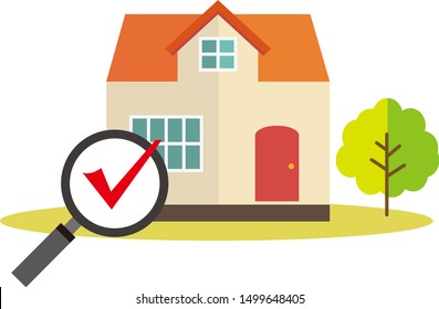 Illustration of a residence. House illustration.Magnifying glass