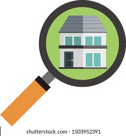 Illustration of a residence. House illustration.Magnifying glass