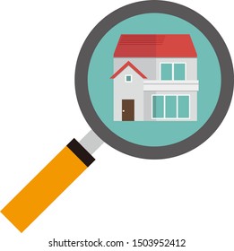 Illustration of a residence. House illustration.Magnifying glass
