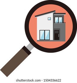 Illustration of a residence. House illustration.Magnifying glass