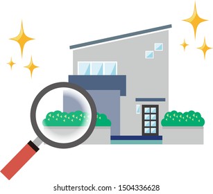 Illustration of a residence. House illustration.Magnifying glass