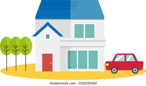 Illustration of a residence. House illustration.simple. car .