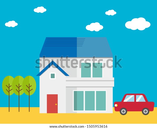 Illustration of a residence. House illustration.simple.\
car .
