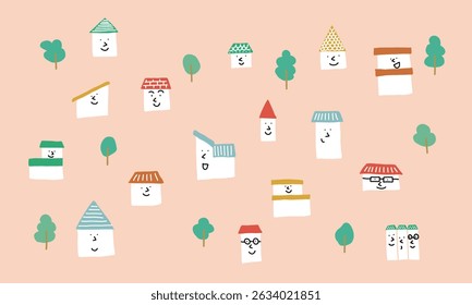 Illustration of a residential area. Image of a town where neighbors get along well