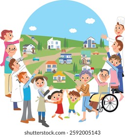 Illustration of residents supporting the city with their hands around it
