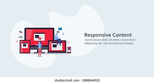 illustration of Responsive content, responsive advertising, web design technology for digital marketing - conceptual vector with icons