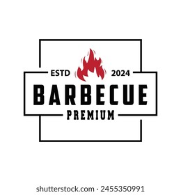 Illustration of a restaurant design with a vintage barbecue logo concept with the concept of a fire burning on a simple bbq hot grill