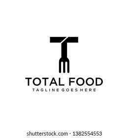 Illustration restaurant with initial T  fork cut straight in the middle logo design