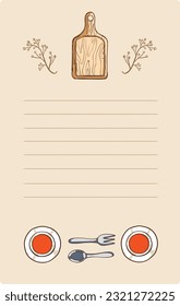 Illustration of a restaurant menu template with cutlery and utensils.