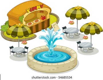 Illustration of a restaurant on white background