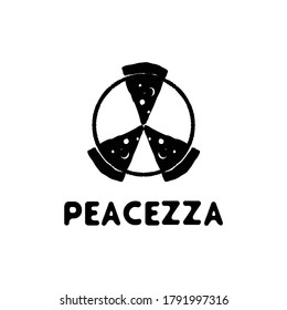 Illustration restaurant pizza and peace sign and symbol logo design vector