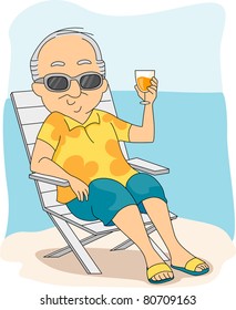 Illustration of a Retiree Enjoying His Vacation