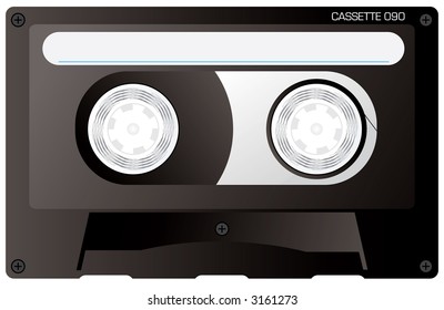 An illustration of a reto black cassette with room for your own text