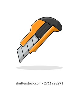 Una ilustración de un cuchillo retráctil o cortador de caja, utilizado para tareas generales de corte como abrir cajas o cortar materiales.