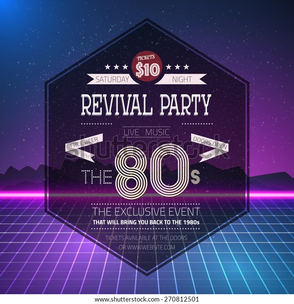 Illustration Des Retro 1980er Jahren Revival Vintage Party Poster Neon Flyer Hintergrund Stock Vektorgrafik Lizenzfrei