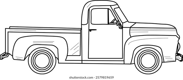 the illustration of retro 80's pickup truck.