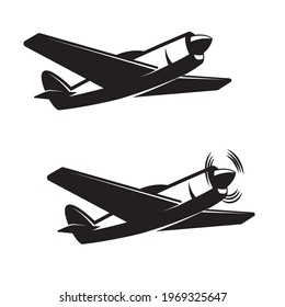 Illustration of retro airplane. Design element for logo, label, sign, emblem. Vector illustration
