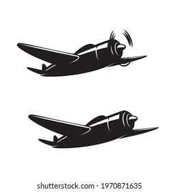 Illustration of retro airplane. Design element for logo, label, sign, emblem. Vector illustration