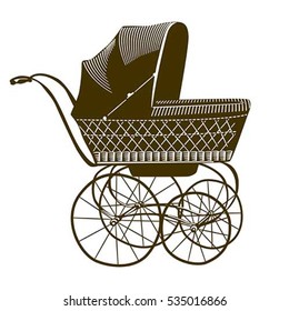 Illustration of a retro baby-carriage. Sepia