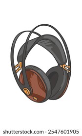 ilustração de um som retrô marrom headset música gadget