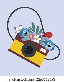  Illustration of Retro Camera and Flowers