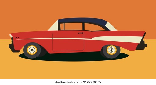 Illustration of a retro car in the style of the late 50's.