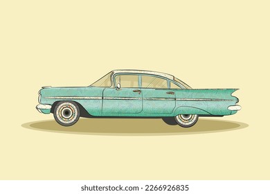 Illustration of a retro car with textures applied to all parts, poster for home, cafe, restaurant and office