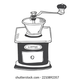 Illustration of retro coffee mill - doodle style