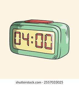 Illustration of Retro Digital Alarm Clock Displaying 4:00