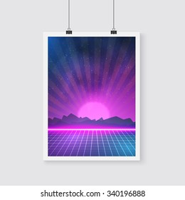 Illustration of Retro Disco 80s Neon Poster made in Tron style