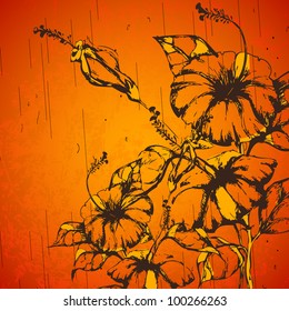 illustration of retro flower on grungy abstract background