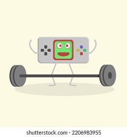 Illustration of retro game console, cute with Barbell, free vector.