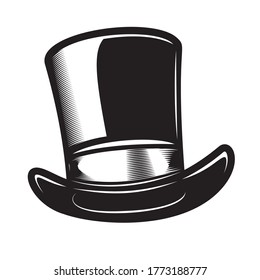 Illustration of retro gentleman hat in engraving style. Design element for logo, label, sign, poster, t shirt. Vector illustration