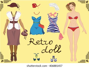 Illustration of a retro girl with retro clothing design and body template