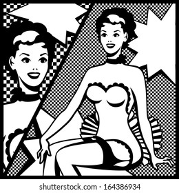 Illustration of retro girl in pop art style.