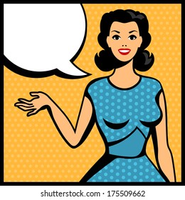 Illustration of retro girl in pop art style.
